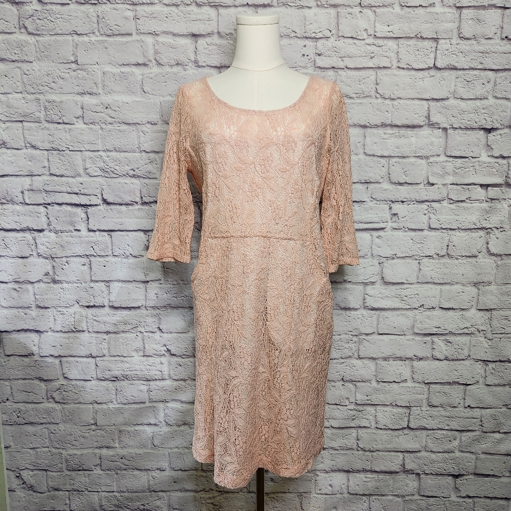 ANTHROPOLOGIE MAEVE Lefkara Lace Dress Size Medium Light Pink